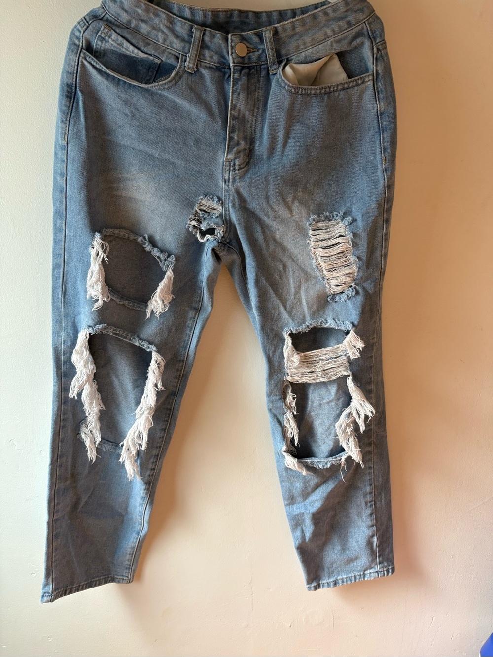 Women’s Distressed High-Rise Blue Jeans